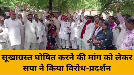 मिर्ज़ापुर: सूखाग्रस्त घोषित करने की मांग को लेकर सपा ने किया विरोध-प्रदर्शन