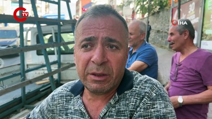 Pedalı takılan kamyonet bina boşluğuna uçtu