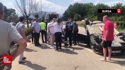 Bursa'da önüne köpek çıkan otomobil takla attı