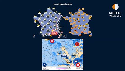 prévisions météo villes du lundi 28 août 2023