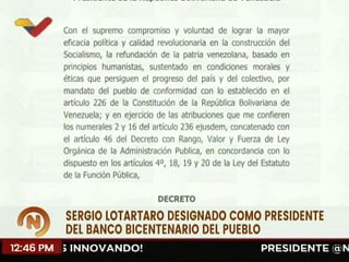 Designan a Sergio Julio Lotartaro Tovar como presidente del Banco Bicentenario en Gaceta Oficial