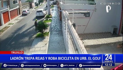 Trujillo: robusto ladrón trepa rejas y hurtar una bicicleta en cochera de vivienda