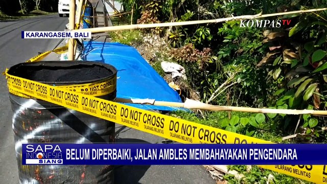 Belum Diperbaiki, Jalan di Karangasem, Bali Ambles Usai Diguyur Hujan Deras