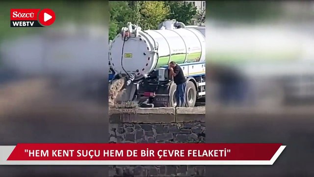 Kars'ta şok görüntüler... Belediye vidanjörü atıkları Kars Çayı'na boşaltıyor