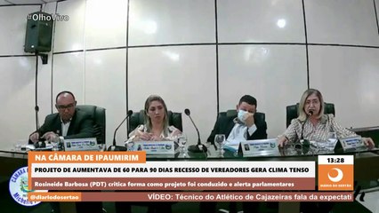 Na Câmara de Ipaumirim, projeto que aumentava de 60 para 90 dias recesso de vereadores gera clima tenso