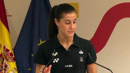 Carolina Marín no puede contener su emoción en el CSD