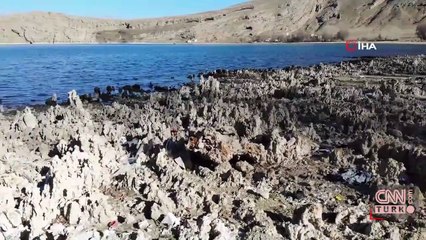 Van Gölü’nde su çekildi mikrobiyalitler görüldü