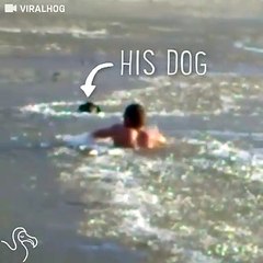 Man Breaks Through Icy Water With His Hands To Rescue Trapped Dog