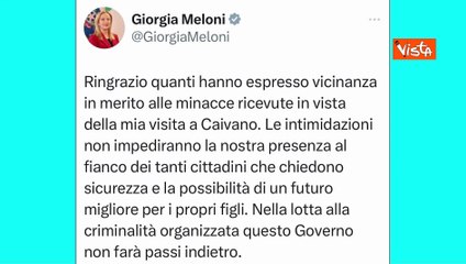 Minacce a Meloni per visita a Caivano, il post della Premier: Intimidazioni non impediranno presenza