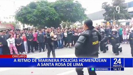 Santa Rosa de Lima: “Robocops” bailan marinera en medio de festejos