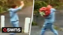 Brazen thief WAVES at CCTV as he steals pot plant from outside family-run business