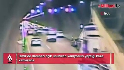 İzmir'de damperi açık unutulan kamyon tünelde kaza yaptı