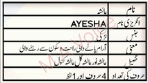 Ayesha  Name Meaning in Urdu | Ayesha  Naam ka Matlab | M.A Awaz