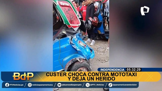 Accidente en Independencia: chofer de cúster pierde control de vehículo e impacta contra mototaxi