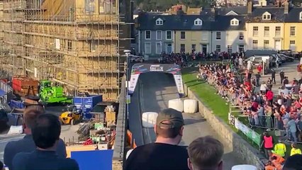 Fans gather around Aberystwyth Castle to watch Rali Ceredigion drivers take on the town's streets