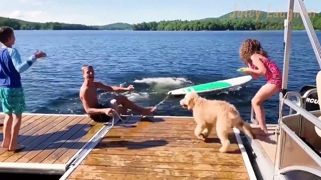 Surfing Mishap: Hilarious Pier Plunge!