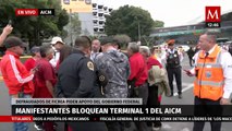 Ahorradores de Ficrea bloquean la Terminal 1 del AICM, piden apoyo del Gobierno Federal