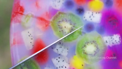 FRUIT JELLY CAKE _ Colorful Healthy Fruit Jelly Cake Recipe Making in Village _ Agar Agar Jelly