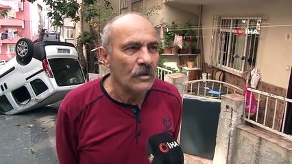 Kağıthane'de freni tutmayan araç takla attı