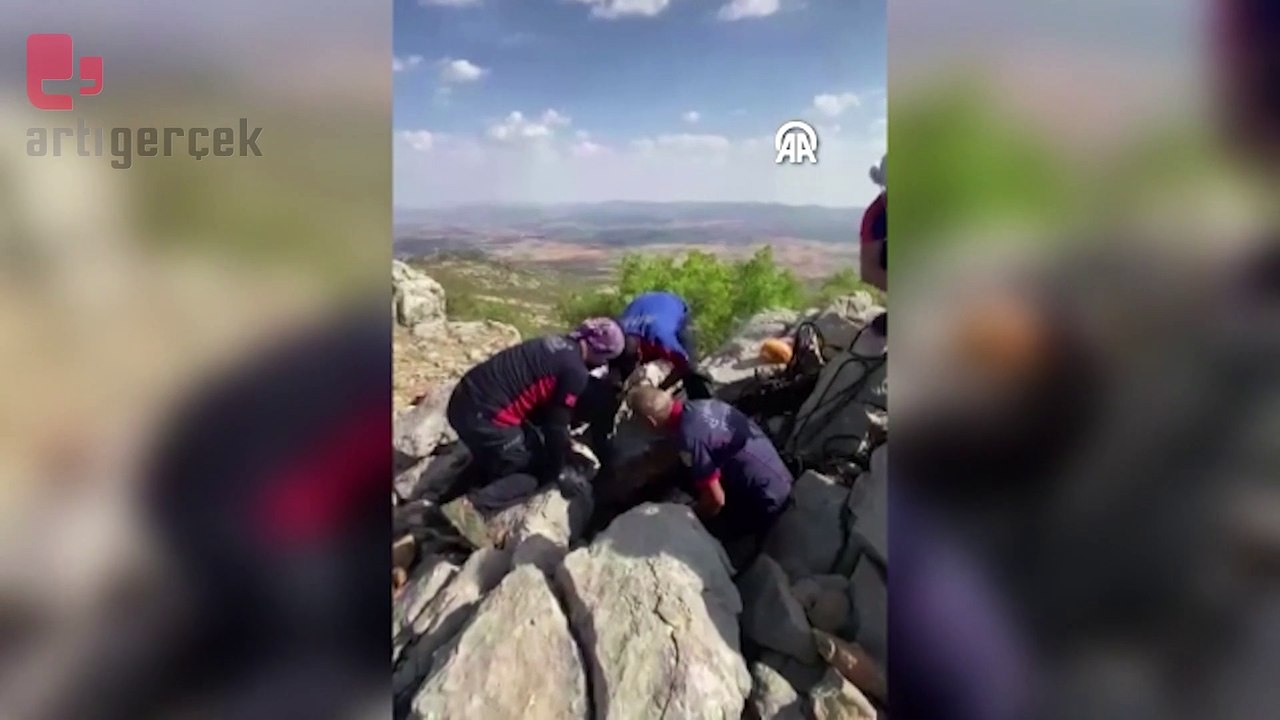 Kayalıkta mahsur kalan keçi yavrusu kurtarıldı