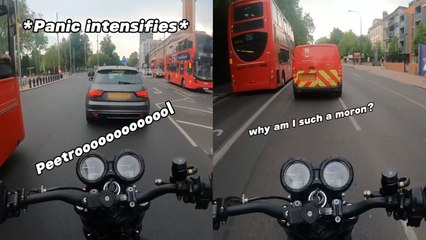 Motorcyclist Panics as He Runs Out of FUEL