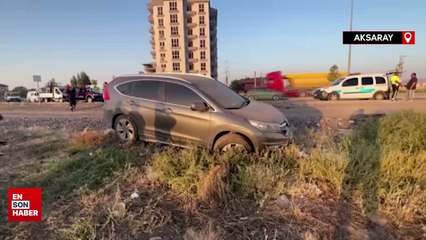 Aksaray’da lastiği patlayan cip şarampole düştü