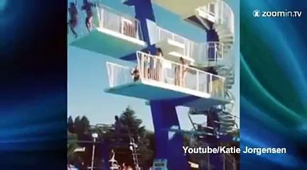 Elle chute du deuxième plongeoir