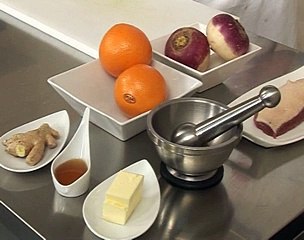 Filet de canette et navets glacés à l'orange et au gingembre