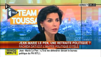 Rachida Dati sur iTélé : elle se plaint de "venir aux aurores" pour parler du FN, "cette histoire familiale qui ne m'intéresse pas"