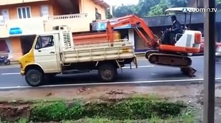 Une façon bien originale de garer sa pelleteuse