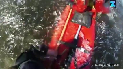 Estonie : un pêcheur sur glace à eu chaud (ou froid...)
