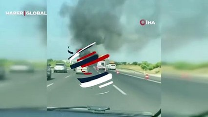 Seyir halindeki tır alevlere teslim oldu! Sürücü canını zor kurtardı