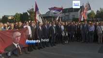 Supporters of Bosnian Serb President Milorad Dodik stage protest with Putin flags