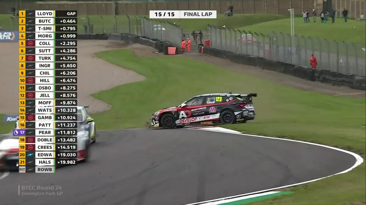 BTCC Donington Park 2023 Race 3 Last Lap Drama Leader Lloyd Failure