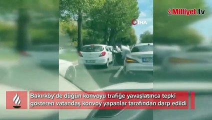 Trafiği yavaşlatan magandalar, tepki gösteren vatandaşa saldırdı