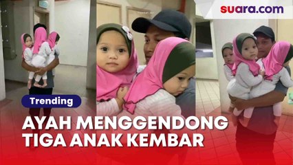 Seorang Bapak Rela Gendong Ketiga Anak Kembarnya, Ternyata Ini Alasannya..
