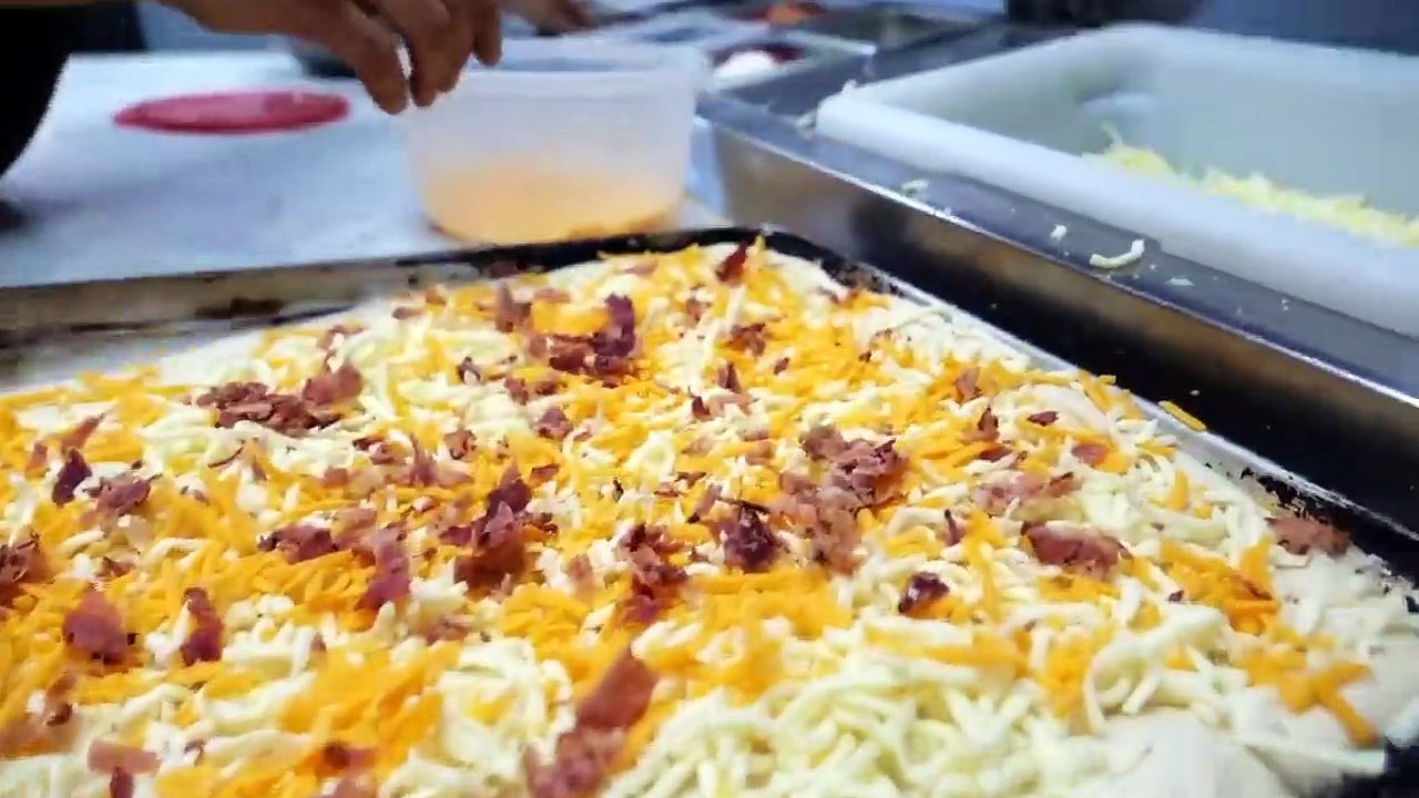 American Food The BIGGEST PIZZA SLICE in the world_ Pizza Barn New