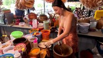 Fresh Raw Meat Salad _ Som Tam Served By Beautiful Pattaya Lady - Thai Street Food