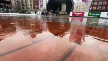 Lluvia en la plaza Mayor de Valladolid antes de los conciertos