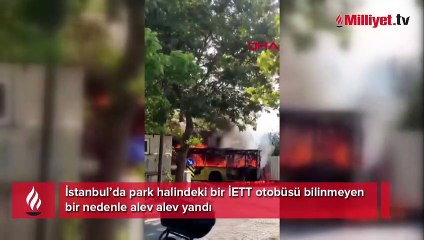 İETT otobüsünün alev alev yanma anı kamerada