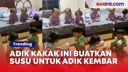 Gemes Banget! Dua Kakak ini Buatkan Susu untuk Ketiga Adik Kembarnya, Warganet: Ibunya Hebat..
