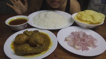 Eating Chicken Curry, Onion Salad, Pappad, White Rice | MUKBANG | ASMR EATING | Eating Show