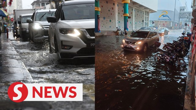 Komtar flooded as rain pours over city