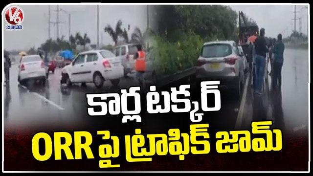 Massive Traffic Jam Due To 6 Cars Hit Each Other At Narsingi _ V6 News (3)