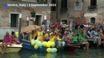 Gondolas and boats parade during Venice's Historical Regatta