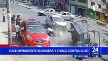 Chimbote: Motocarga hace imprudente maniobra y choca contra auto