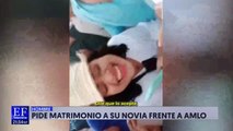 Hombre le pide matrimonio a su novia enfrente de AMLO y hasta lo invitaron a la boda