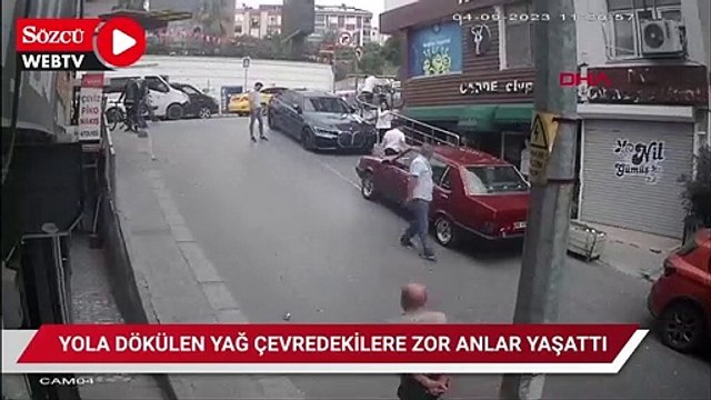 Arnavutköy'de yola dökülen yağ çevredekilere zor anlar yaşattı