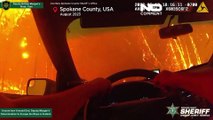 Impresionantes imágenes desde un coche de policía del incendio forestal de Oregon Road