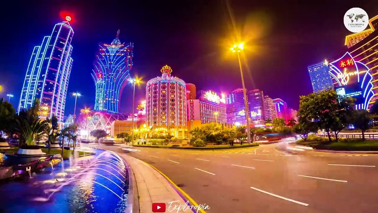 Macau, China  in 4K ULTRA HD 60FPS at night by Drone